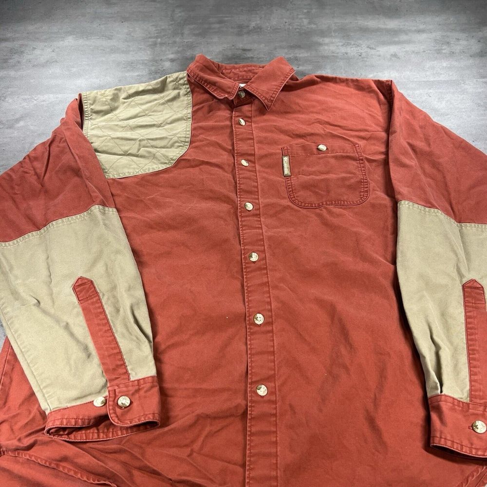 Columbia Shooting Shirt Men Large Red Tan Khaki Long Sleeve Button Up‎ Down Work